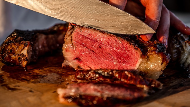 Steak being cut