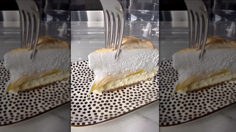 Slice of Costco lemon meringue cheesecake