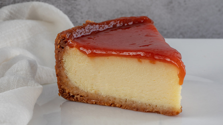 A slice of homemade guava cheesecake.