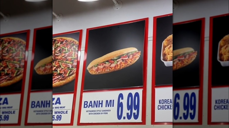 A sign for banh mi at the Costco food court