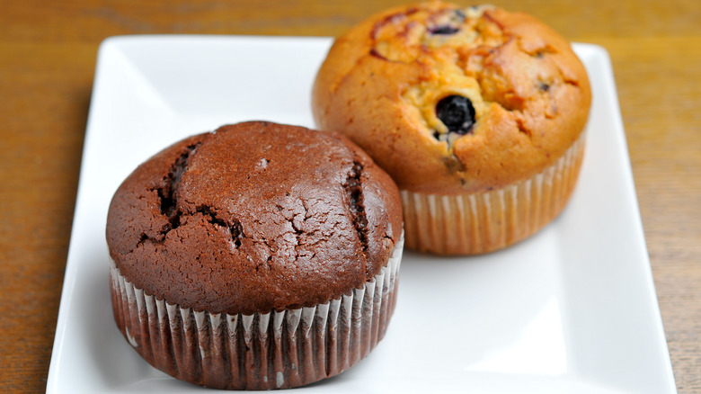 Two Costco muffins on a plate