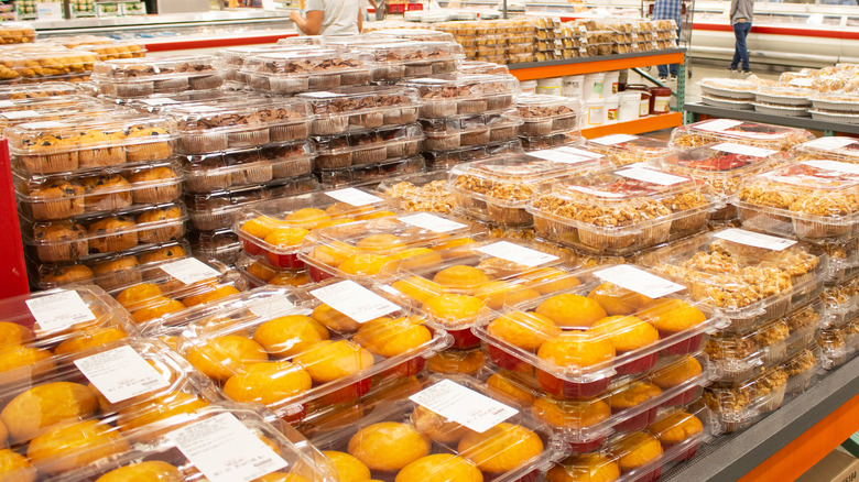 Packs of Costco muffins on a shelf