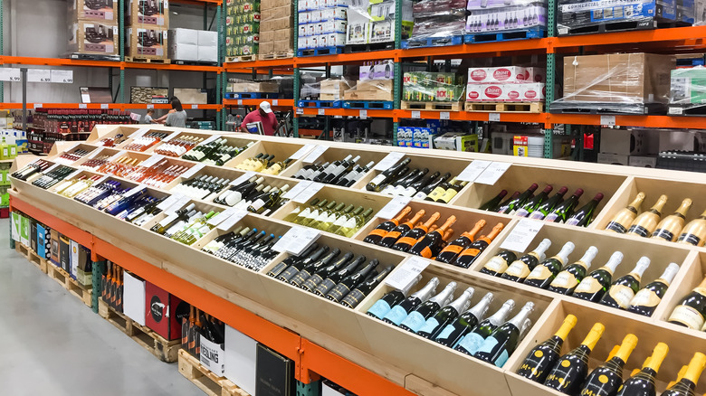 Costco wine aisle of crates