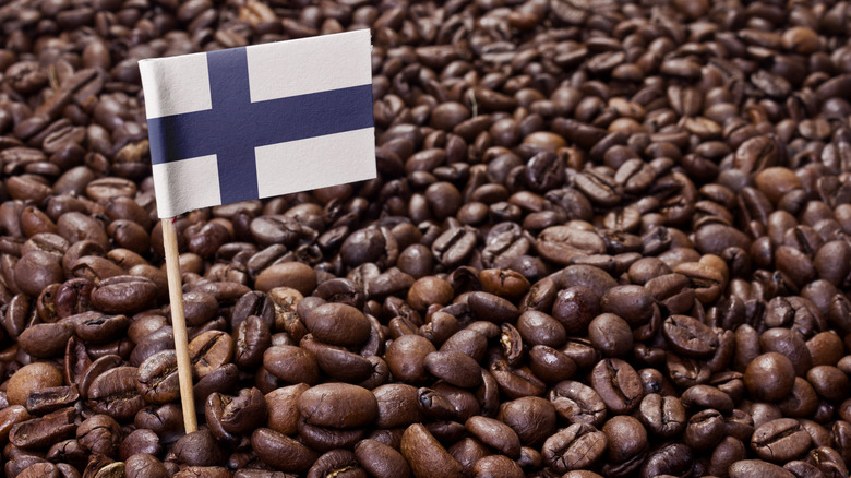 Finland flag placed in coffee beans 