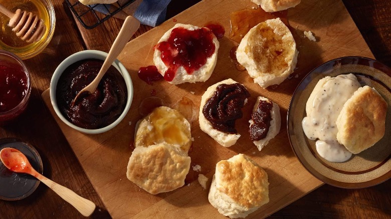 Cracker Barrel biscuits with assorted toppings