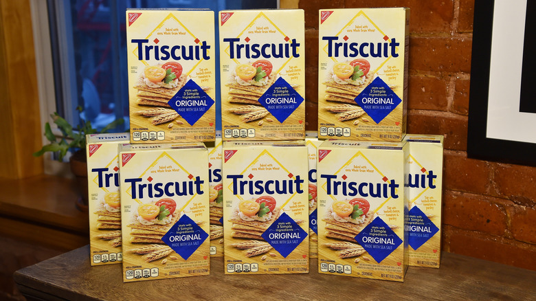 Triscuit boxes in stack