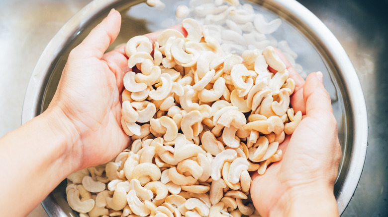 Cashews soaking in water