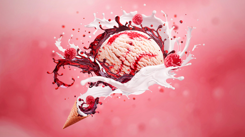 Ice cream with red swirls