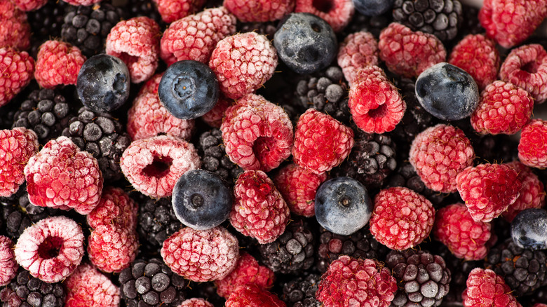 Frozen raspberries and blueberries