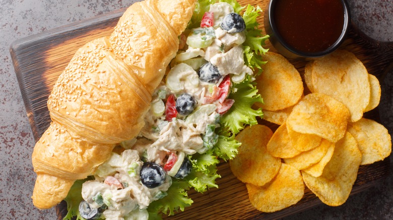 chicken salad sandwich and potato chips