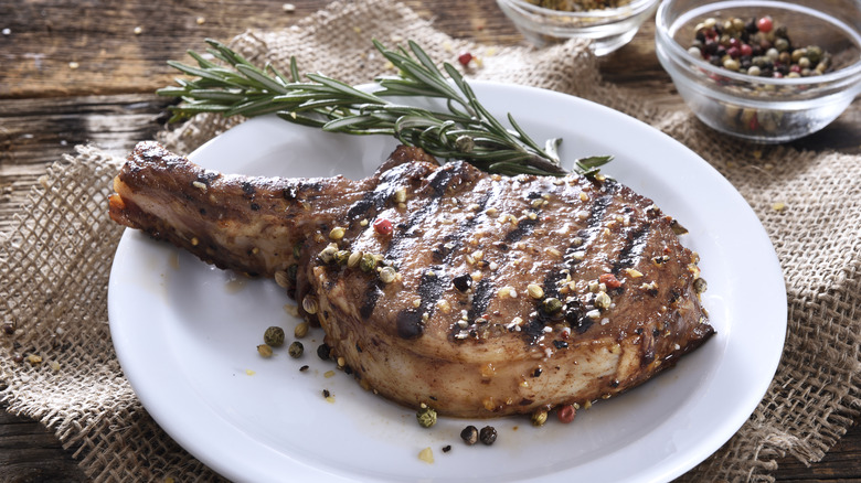 Cooked pork chop on a plate