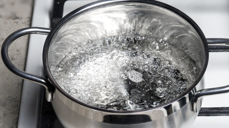 A pot with boiling water