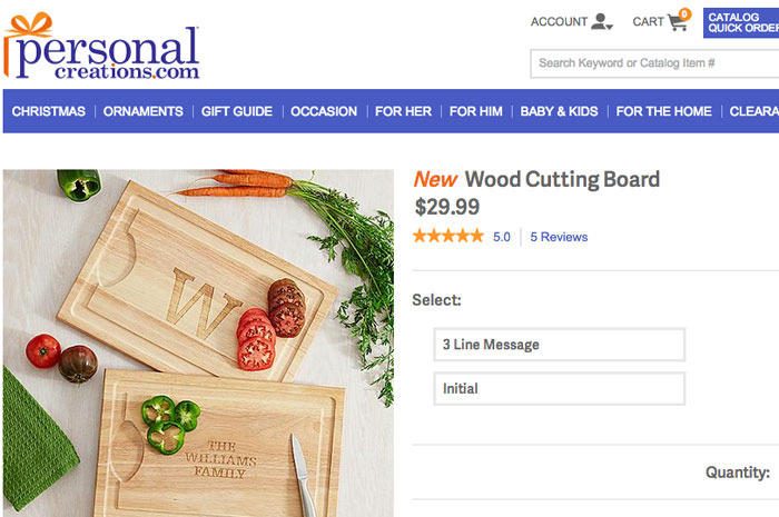 Personal Creations Wood Cutting Board: