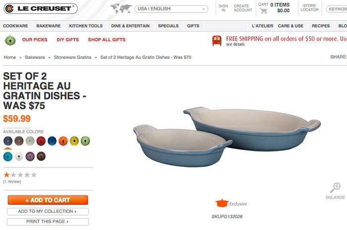 Le Creuset Set of Two Heritage Au Gratin Dishes