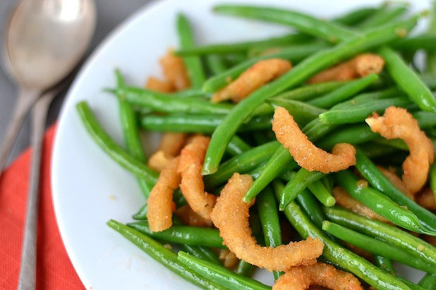 Sweet and Sour Green Beans with Burger King Onion Rings     