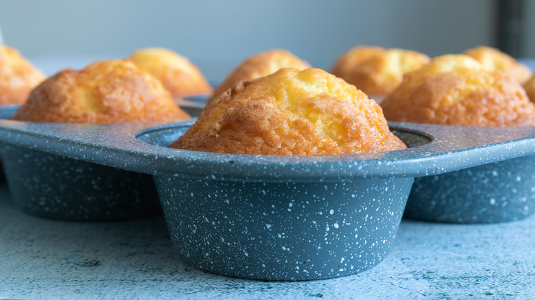 Cornbread muffins in baking tin