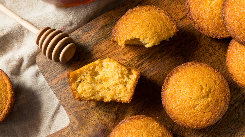 Cornbread muffin broken in half