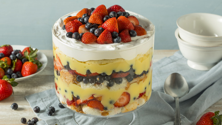 trifle angel food cake with fresh berries and custard