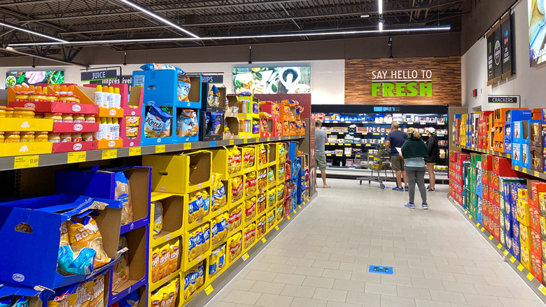 Snack aisle in an Aldi store.