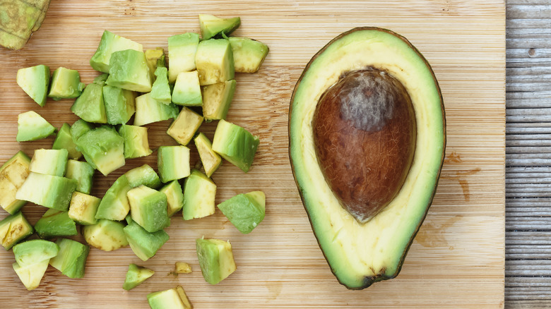 diced avocado on cutting board