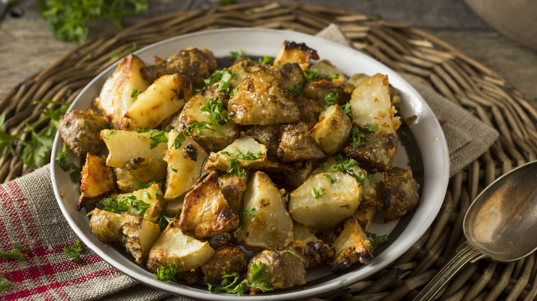 Plate of roasted Jerusalem artichokes