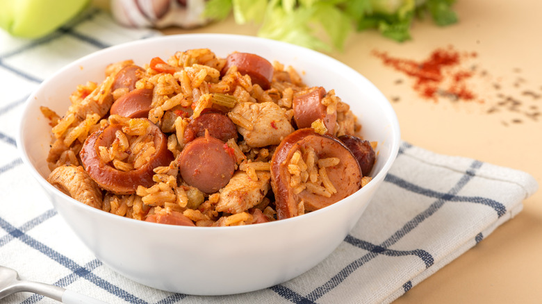 Bowl of Creole jambalaya