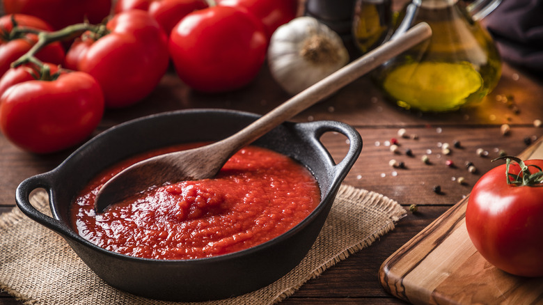 A pan of tomato sauce