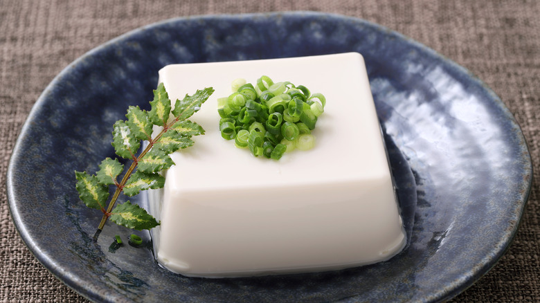 silken tofu block on plate