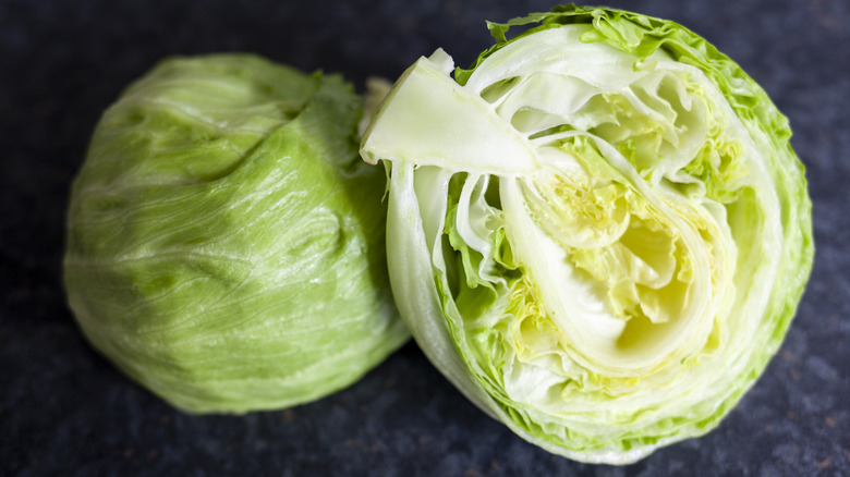 Head of iceberg lettuce cut in half