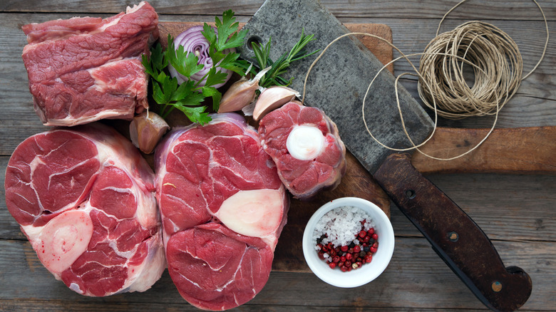 beef cuts with cleaver and twine