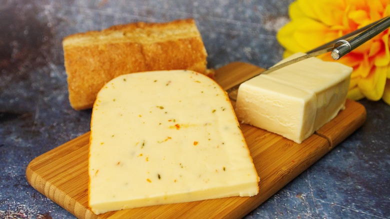 Various semi firm cheese with baguette