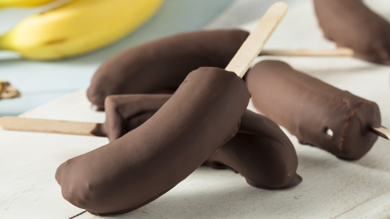 chocolate covered bananas on stick