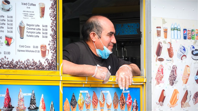 Ice cream truck and employee