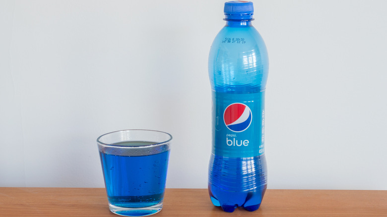 Pepsi Blue bottle and glass