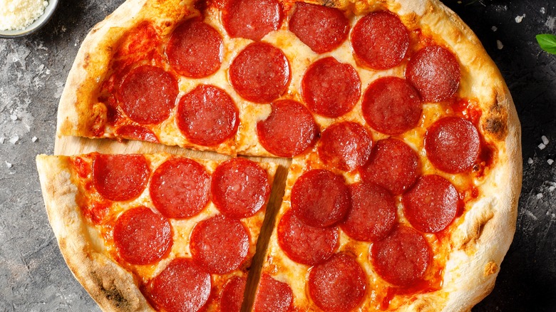 Freshly baked pepperoni pizza