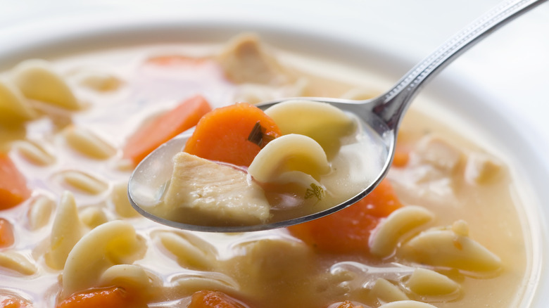 Chicken noodle soup in bowl