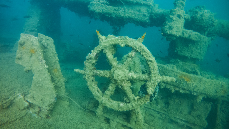 underwater wheel of a shipwreck