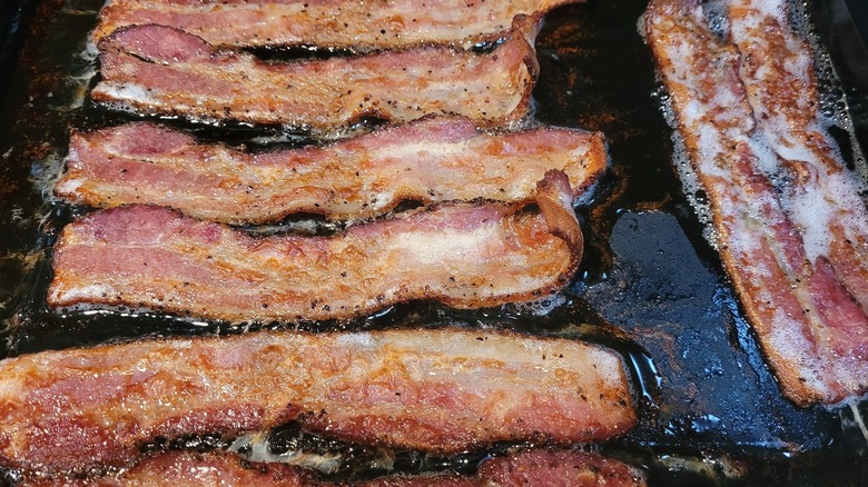 strips of frying bacon