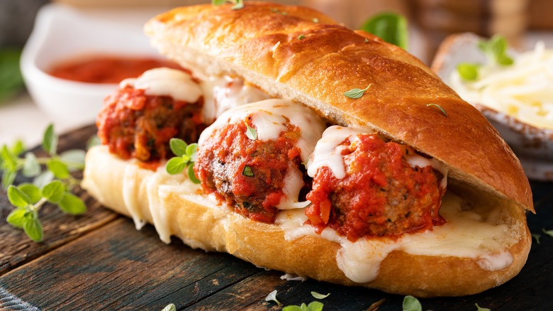 Garlic bread meatball hero