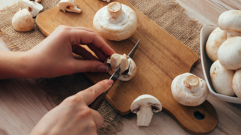 cutting mushrooms