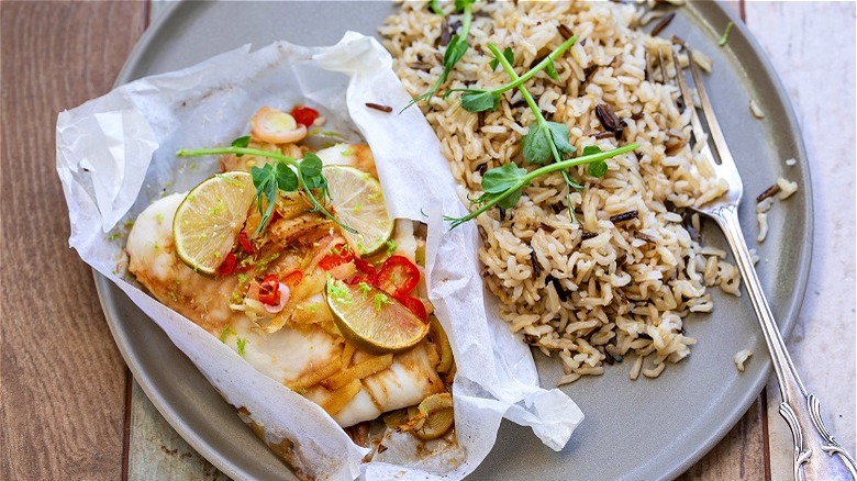 fish en papillote with rice