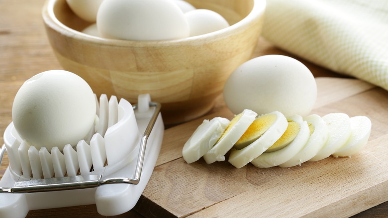 Eggs sliced with an egg slicer