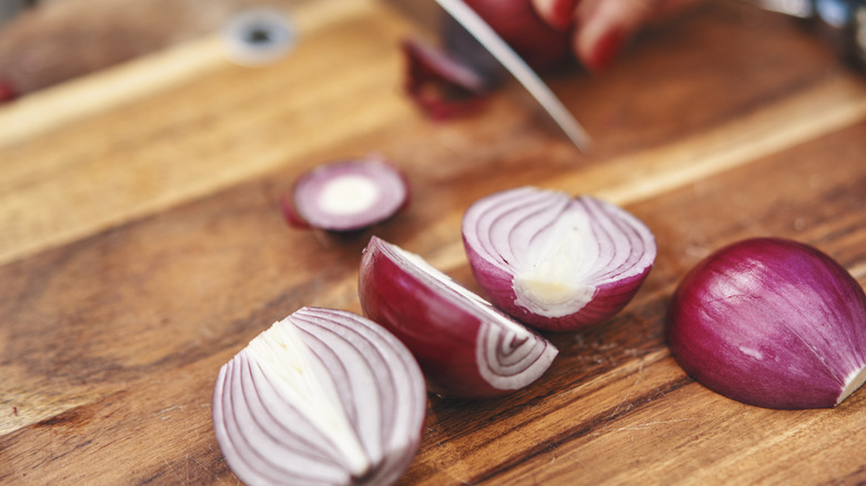 onions being chopped