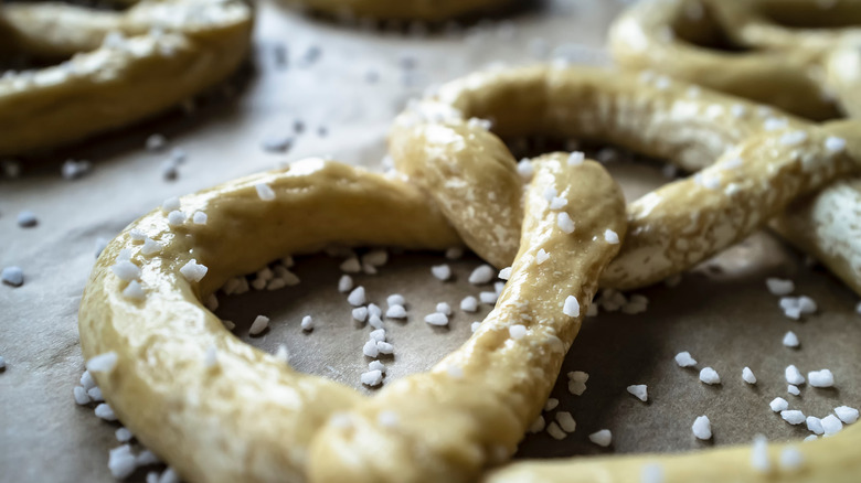 Raw shaped pretzel dough