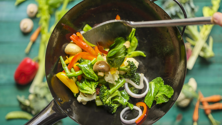 Stir-fry in a wok.