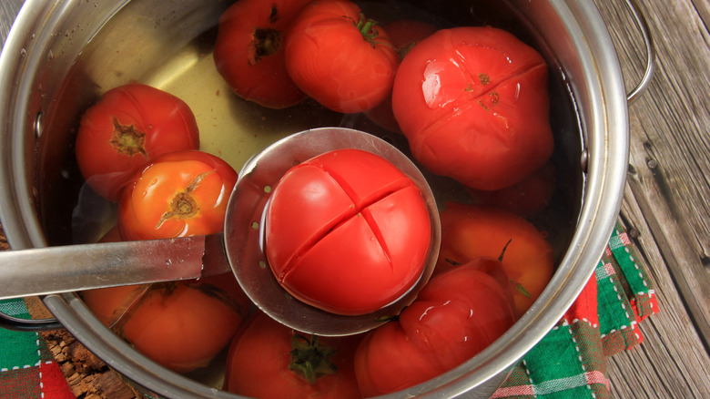 Tomatoes in pot of water