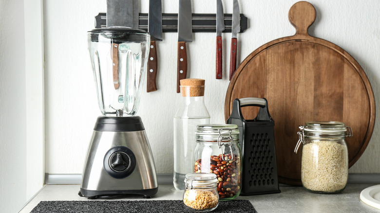 Organized kitchen countertop with blender