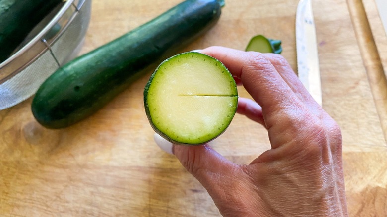 zucchini with a slice in the middle