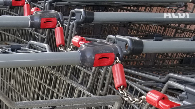 close-up of Aldi shopping carts