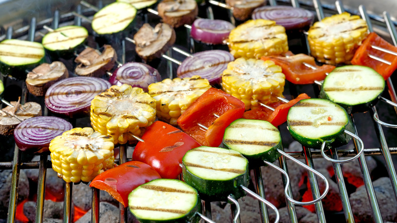 vegetable kabobs on grill grate